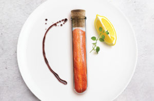 Tube of raw salmon on plate